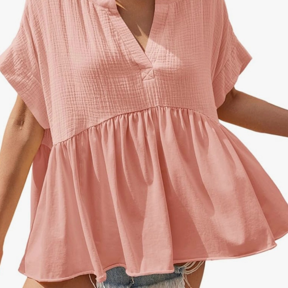 Women's Pink V-Neck Flowy Top